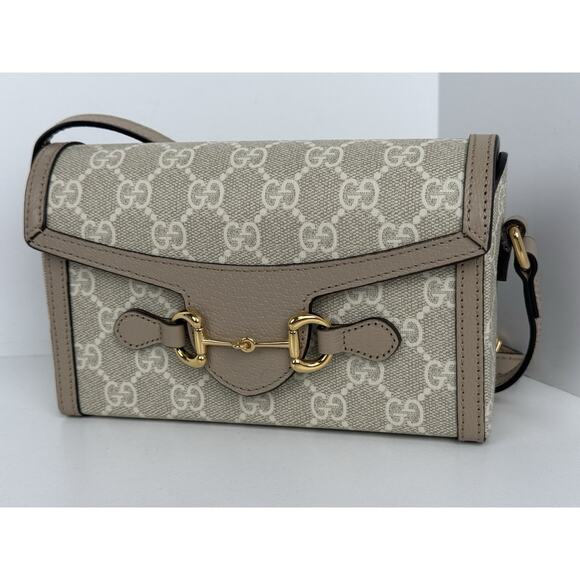 Gucci GG Supreme Monogram Textured Dollar Calfskin Horsebit Shoulder Bag - Picture 1 of 16